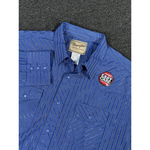 Vintage Wrangler Pearl Snap Shirt Men's XL Blue Stripes Western Flap Pocket NEW - Picture 1 of 9